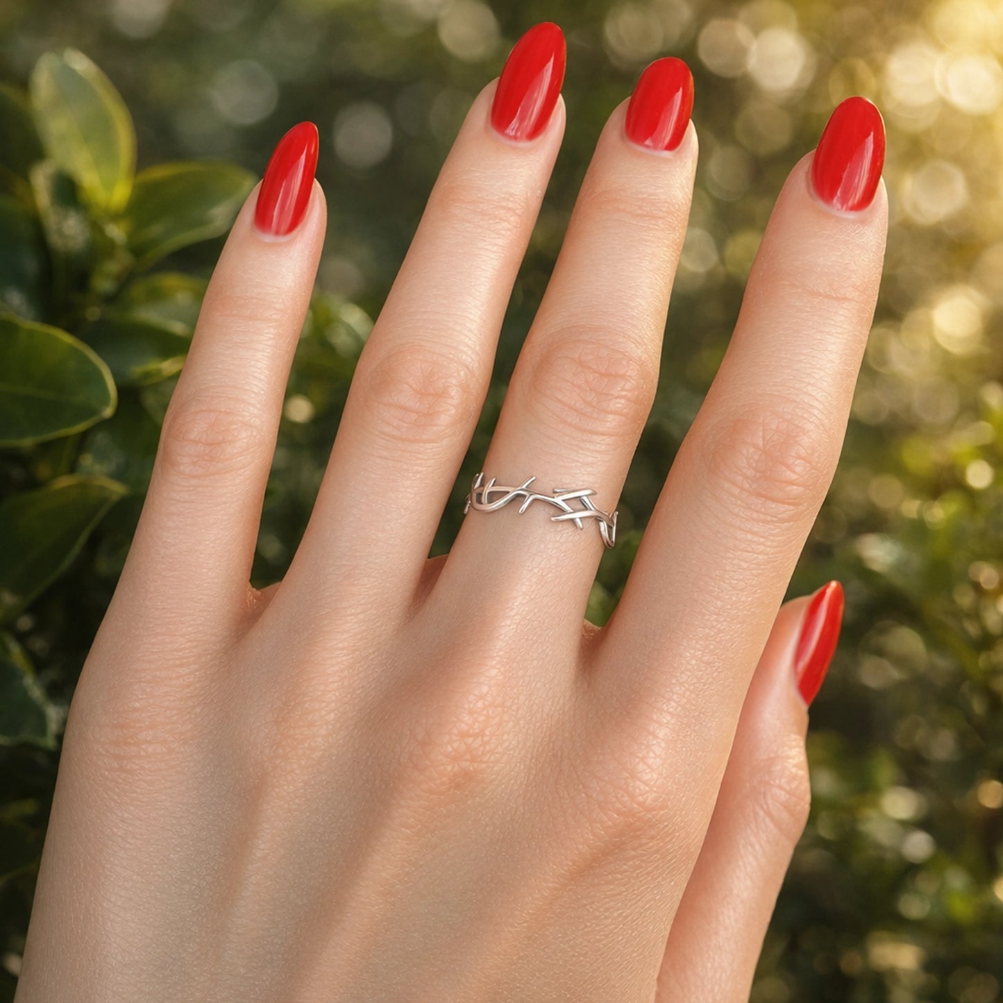 Anillo de Jesús con corona de espinas en plata de ley