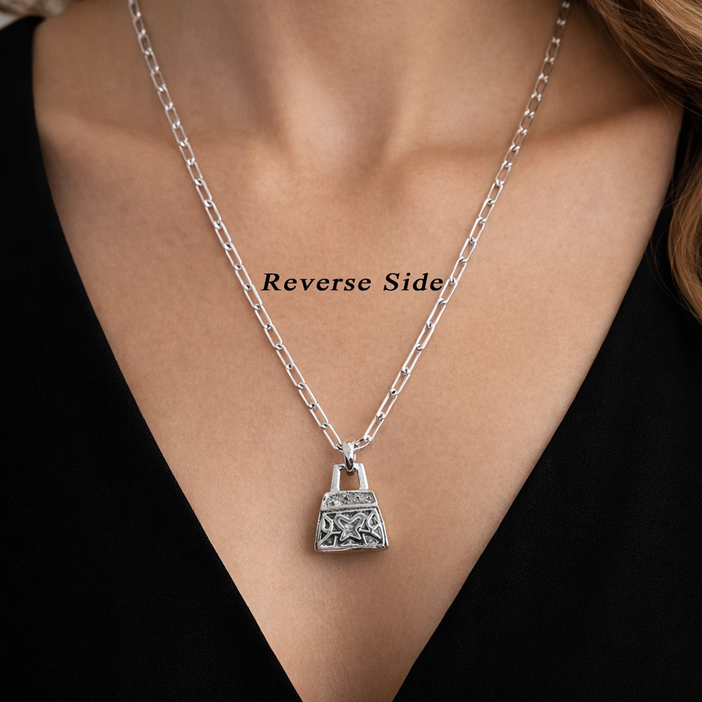 Chunky Paperclip Chain Necklace with CZ Women Purse Pendant