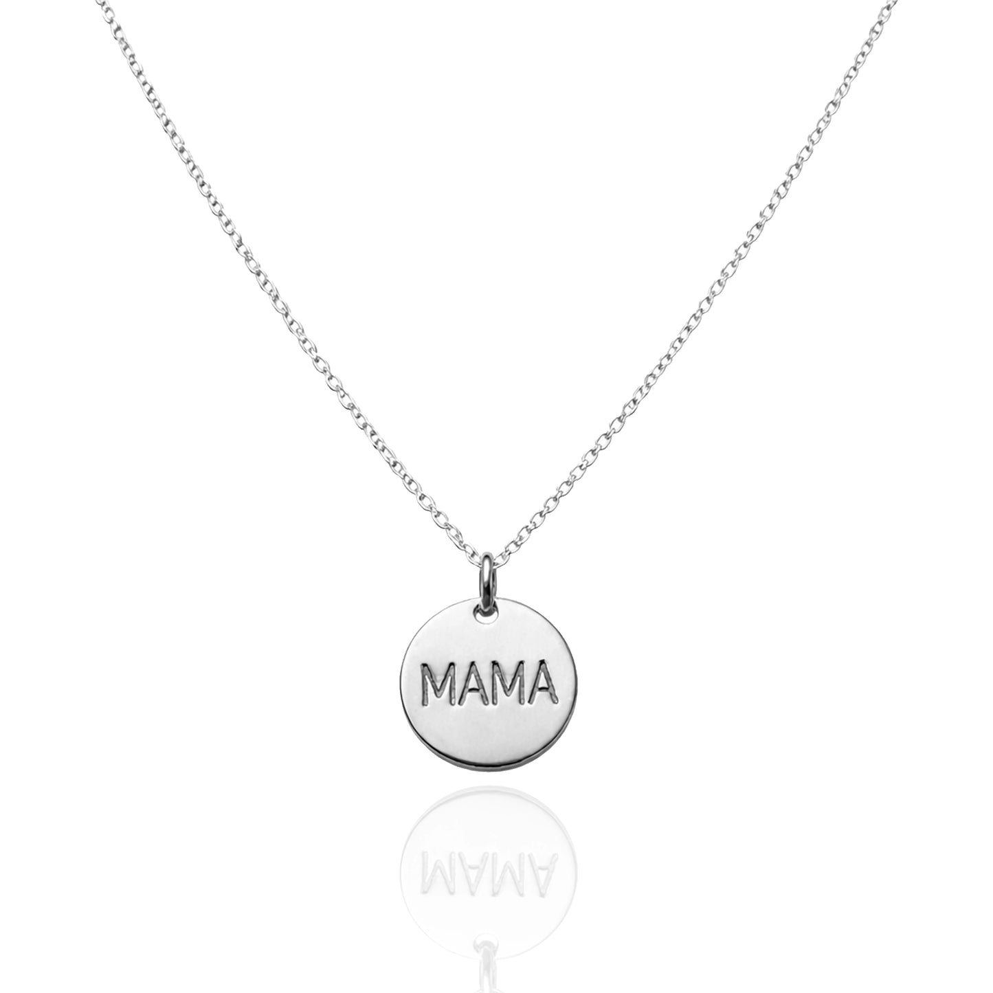 Collar redondo con dije grabado de la palabra "Mamá" y dije de inicial personalizado
