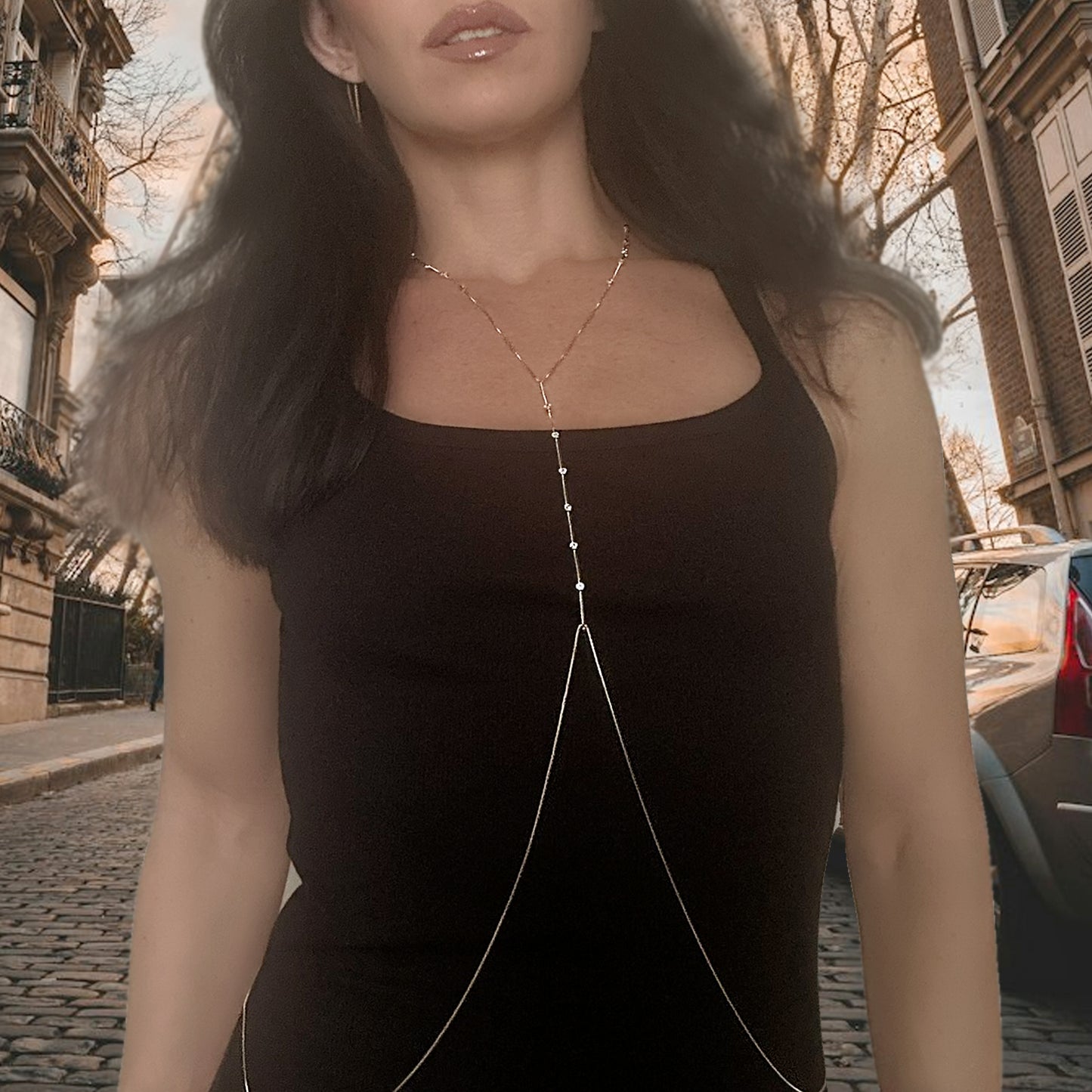 18K Gold Filled Body Chain with Cubic Zirconia