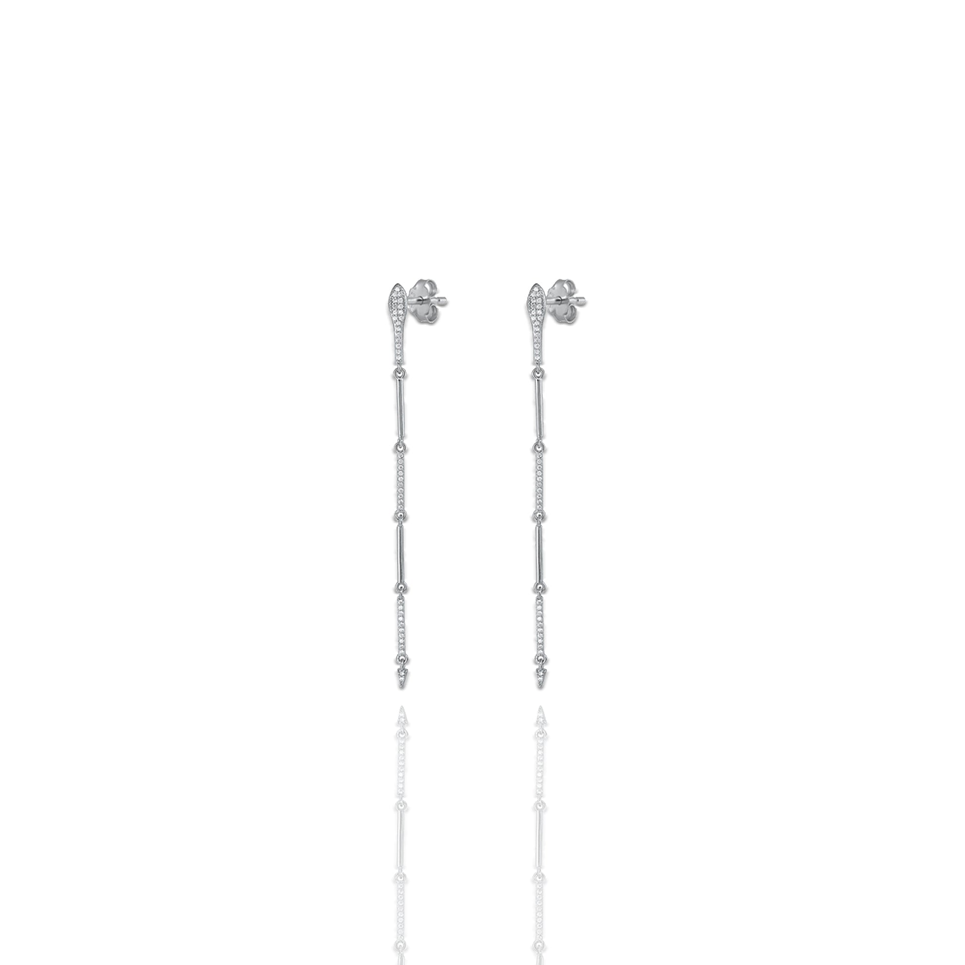 Add a touch of sophistication to your style with these CZ Long Bar Stud Earrings, also known as Fish Bone Earrings. Featuring a sleek, dangling design with sparkling cubic zirconia accents, these elegant silver earrings are perfect for special occasions or a chic date-night look. Their timeless aesthetic and lightweight feel make them a versatile accessory for any jewelry collection, effortlessly elevating your outfit with grace and charm.