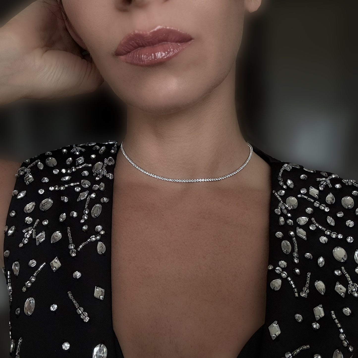 Sterling Silver Tennis Choker with Sparkling Cubic Zirconia
