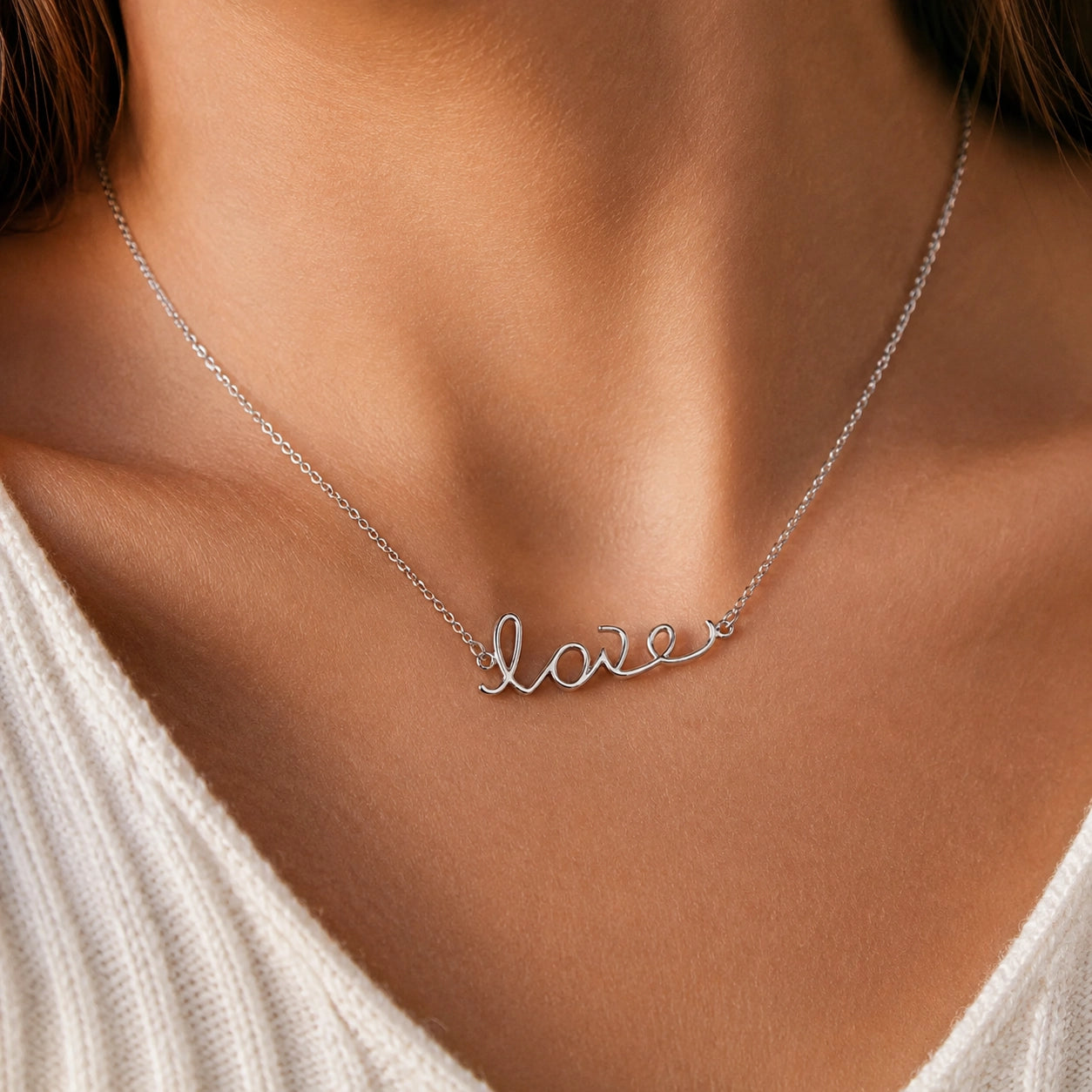 Love Script Necklace in Sterling Silver