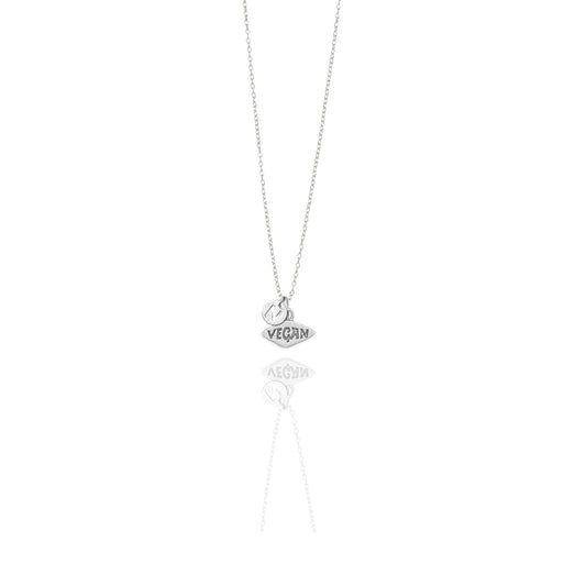 Vegan Engraved Tag Necklace with Personalized Initial Charm in Sterling Silver