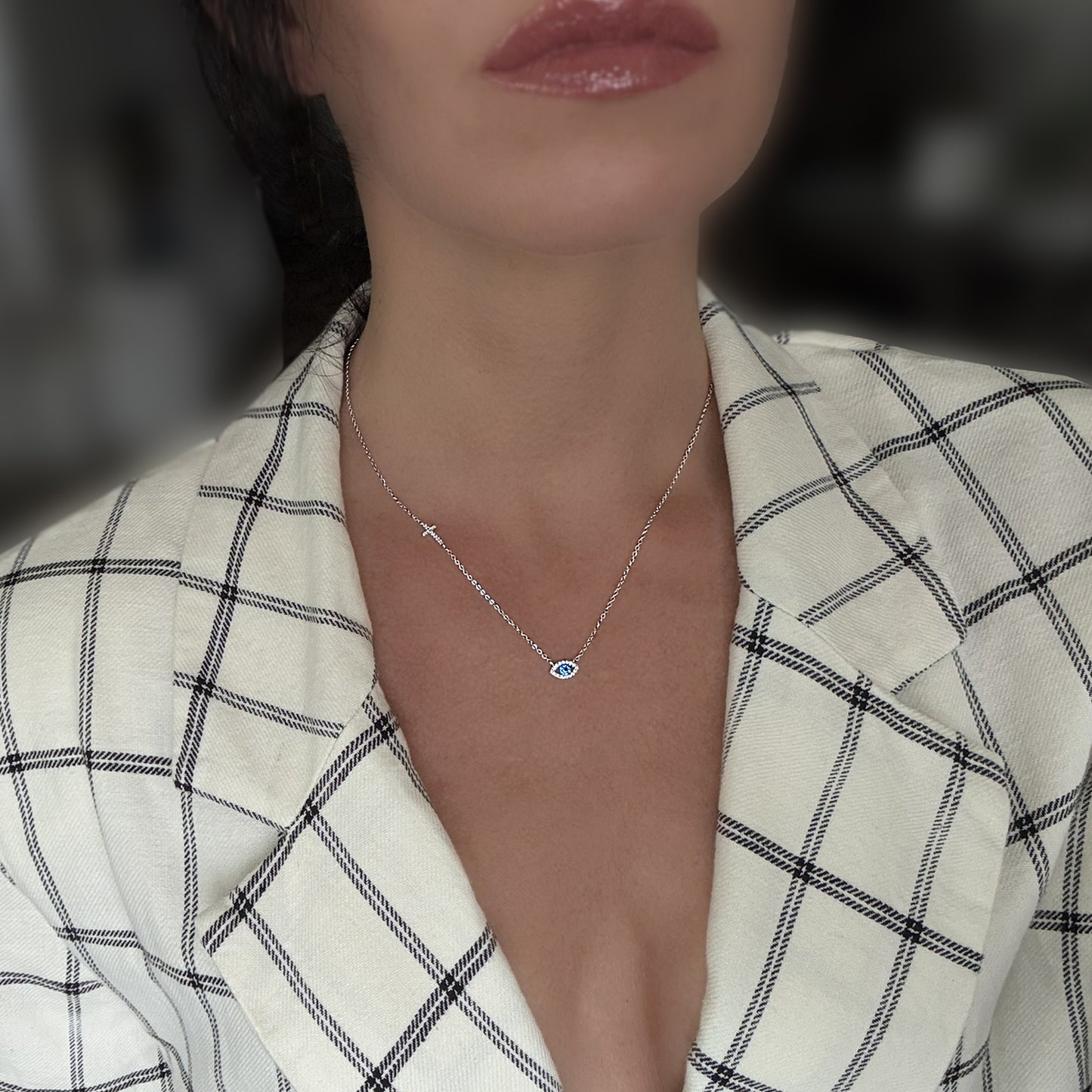 Evil Eye and Sideways Cross Necklace in Sterling Silver