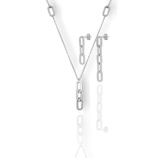 CZ Chain Link Drop Set of Mismatched Earrings & Y Shape Necklace