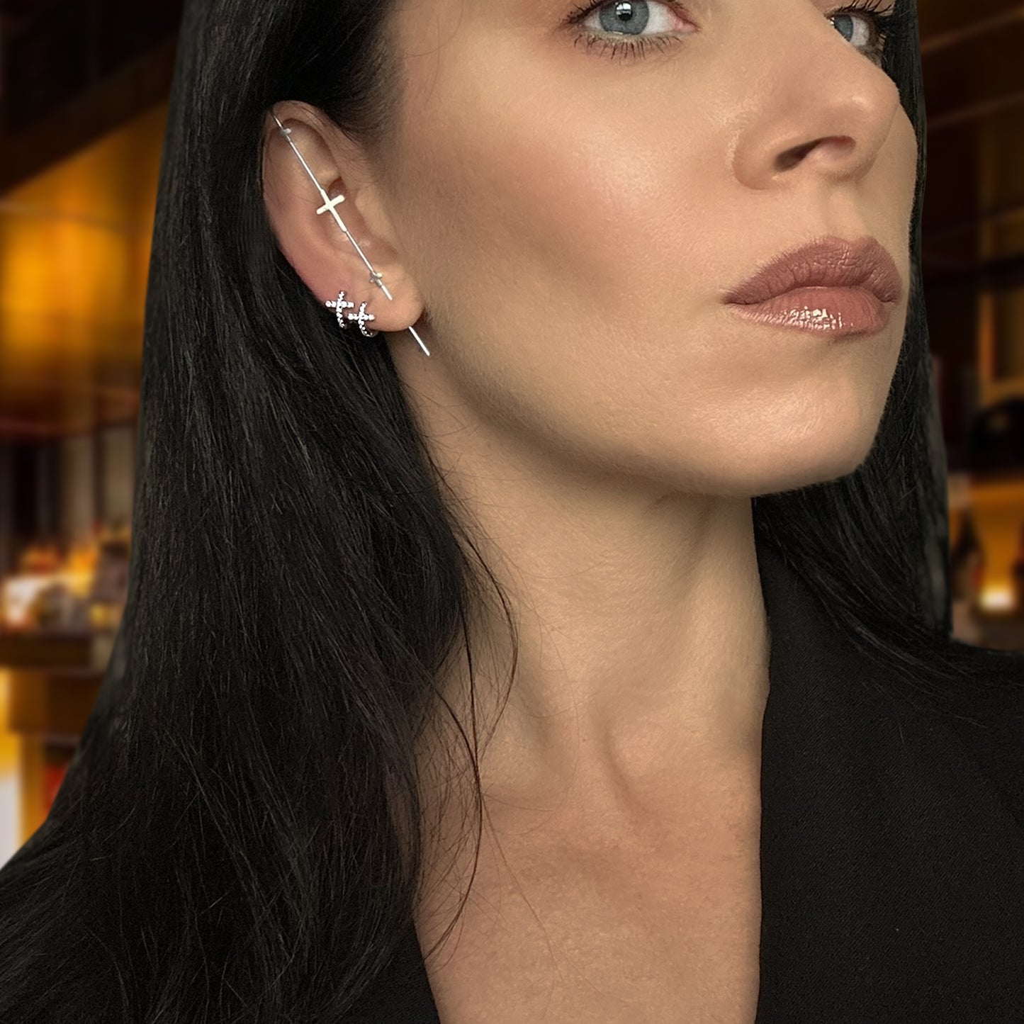 Tiny Pave Cross Huggie Hoop Earrings