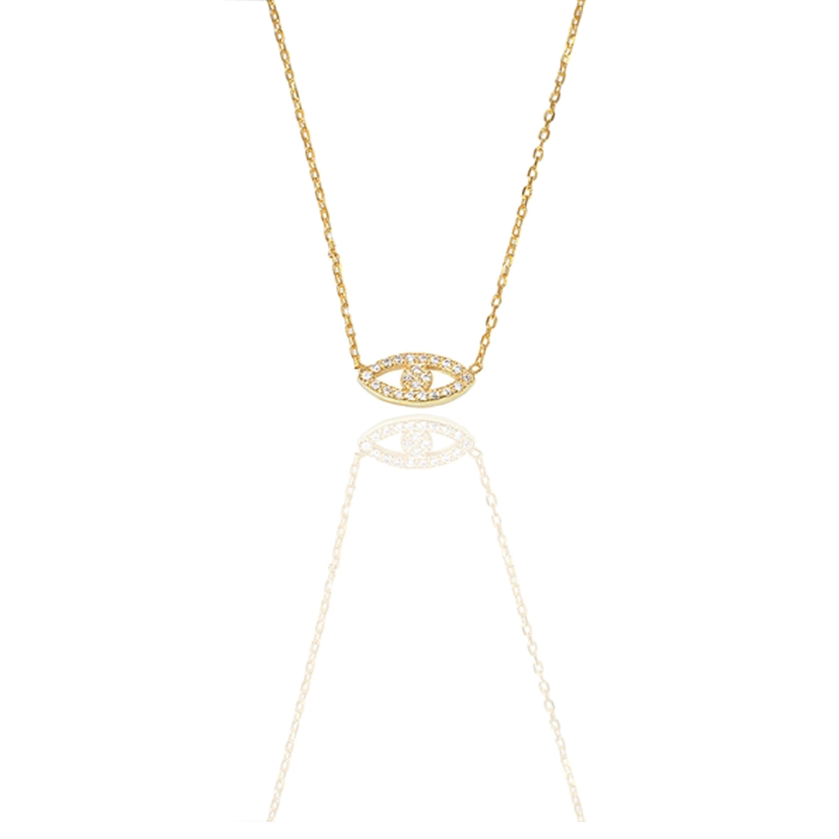Dainty evil eye necklace in 18K gold plated sterling silver with sparkling cubic zirconia, minimalist protection necklace on an adjustable 16 to 18 inch chain.
