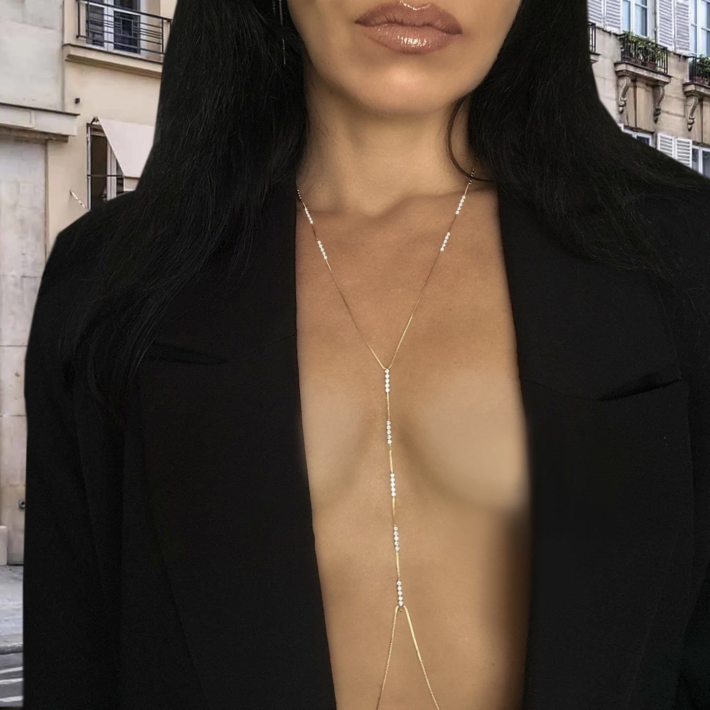 Elegant Body Chain with Cubic Zirconia Stones in 18K Gold Filled