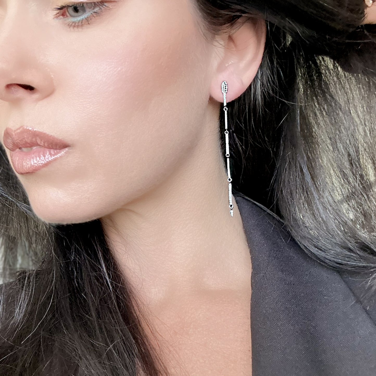 Elegant Snake Linear Earrings in Sterling Silver