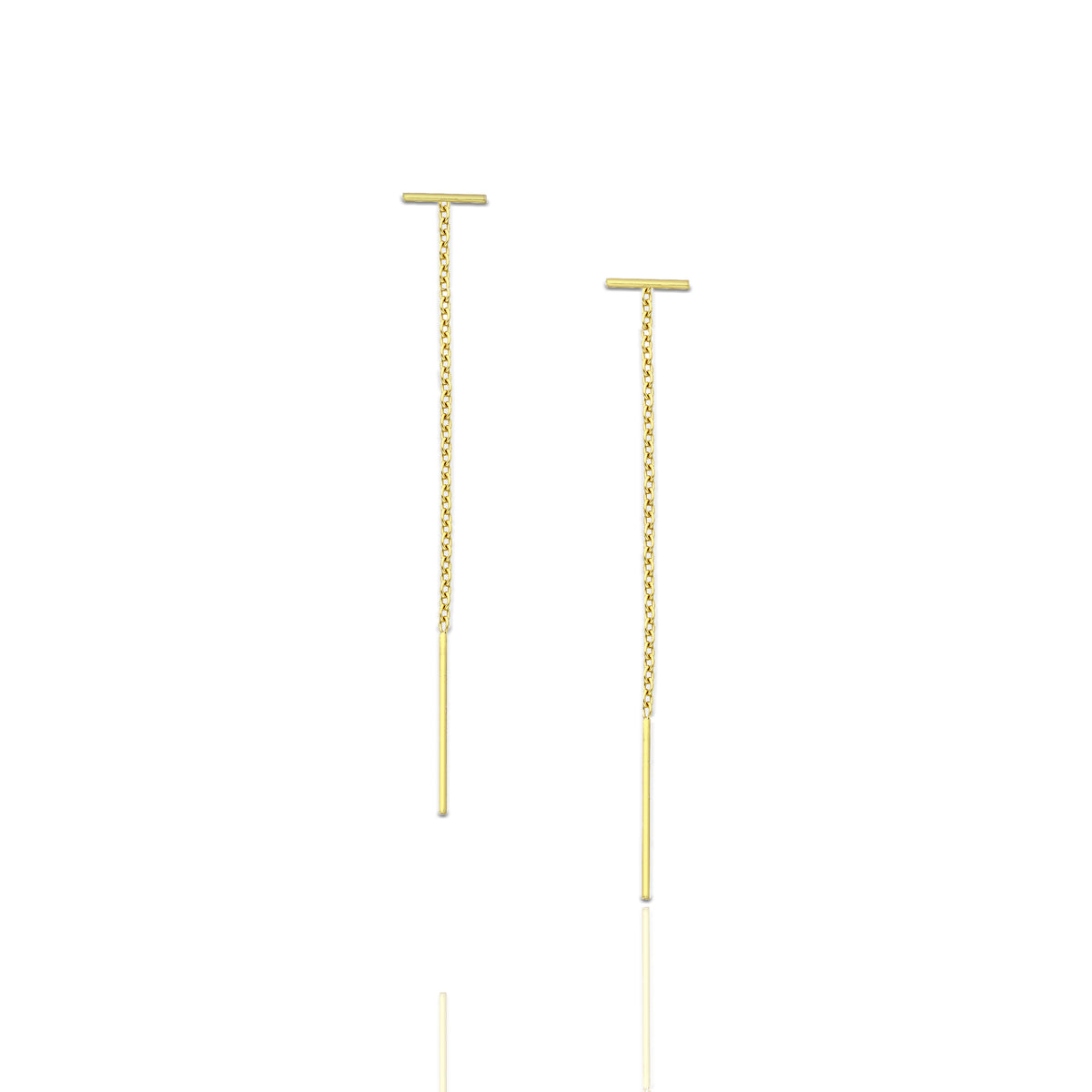 minimalist gold bar threader earrings crafted from sterling silver with luxurious 18K yellow gold plating