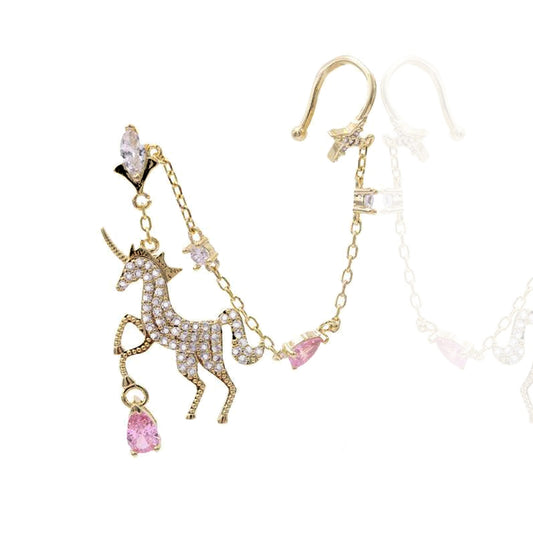 Unicorn Chain Threader Cuff Earring in Gold with CZs