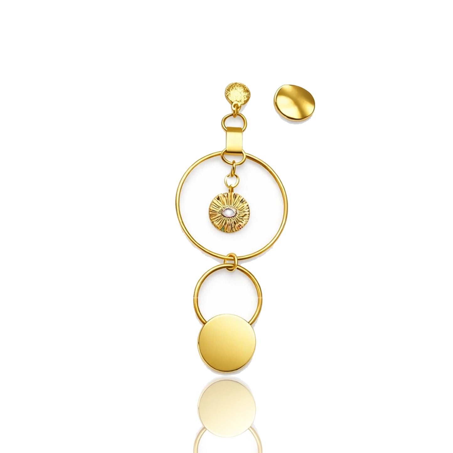 Mismatched Gold Dangle Hoop Earrings with CZ Evil Eye Charm