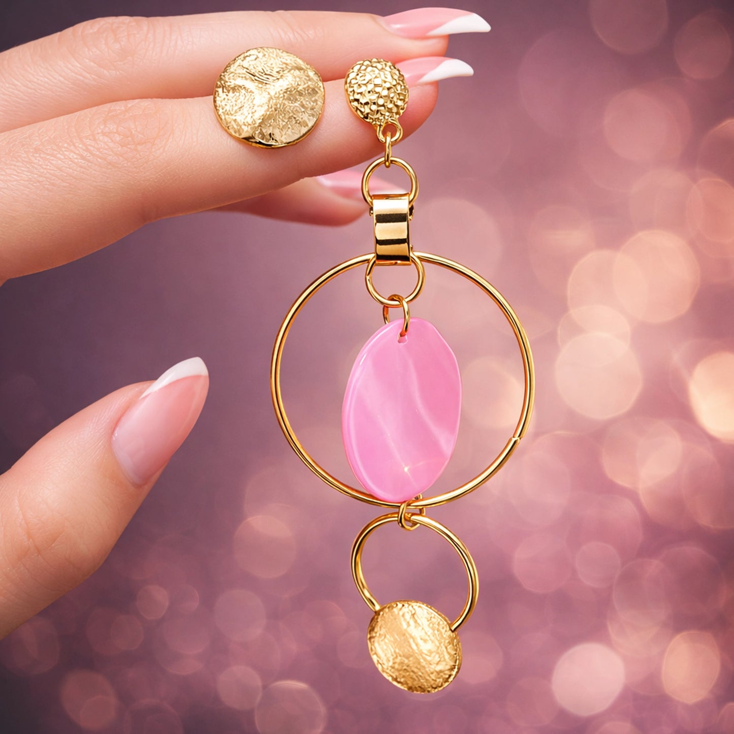Mismatched Gold Earrings with Pink Drop