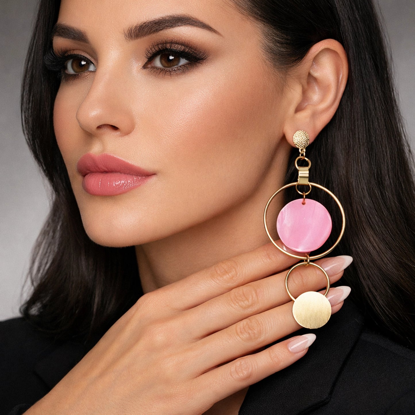 Mismatched Gold Earrings with Pink Drop
