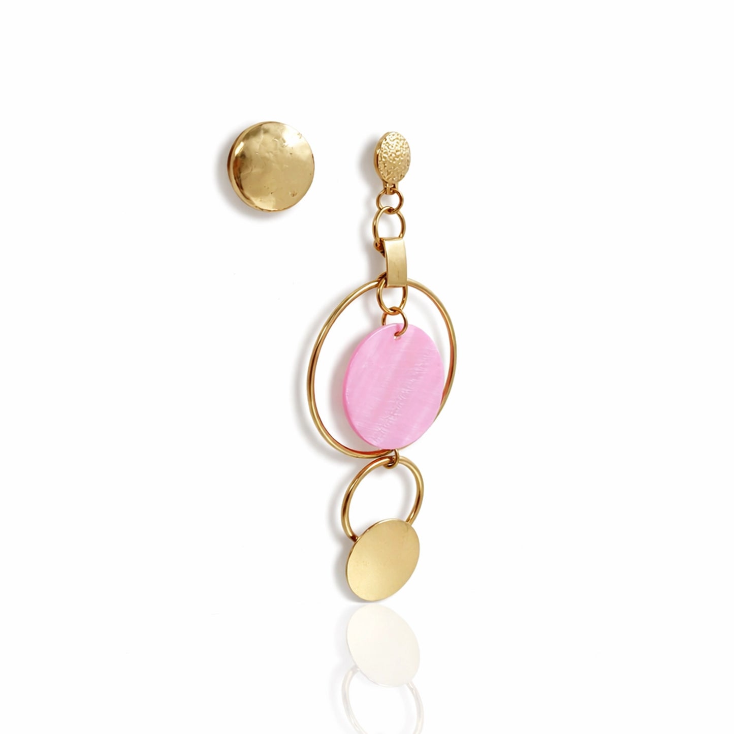 Mismatched Gold Earrings with Pink Drop