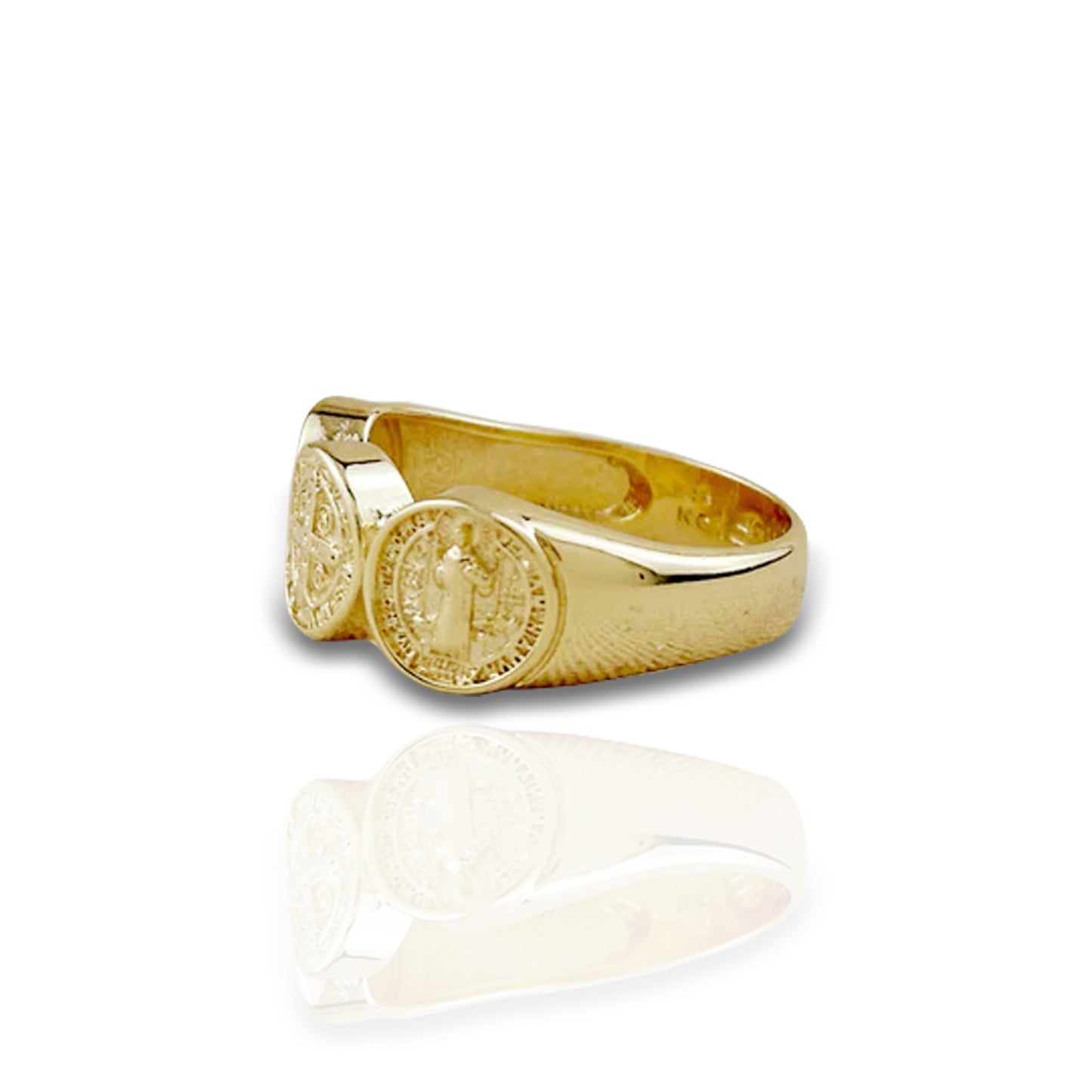 Iconic Saint Benedict Cross Ring with Triple Medallion Design