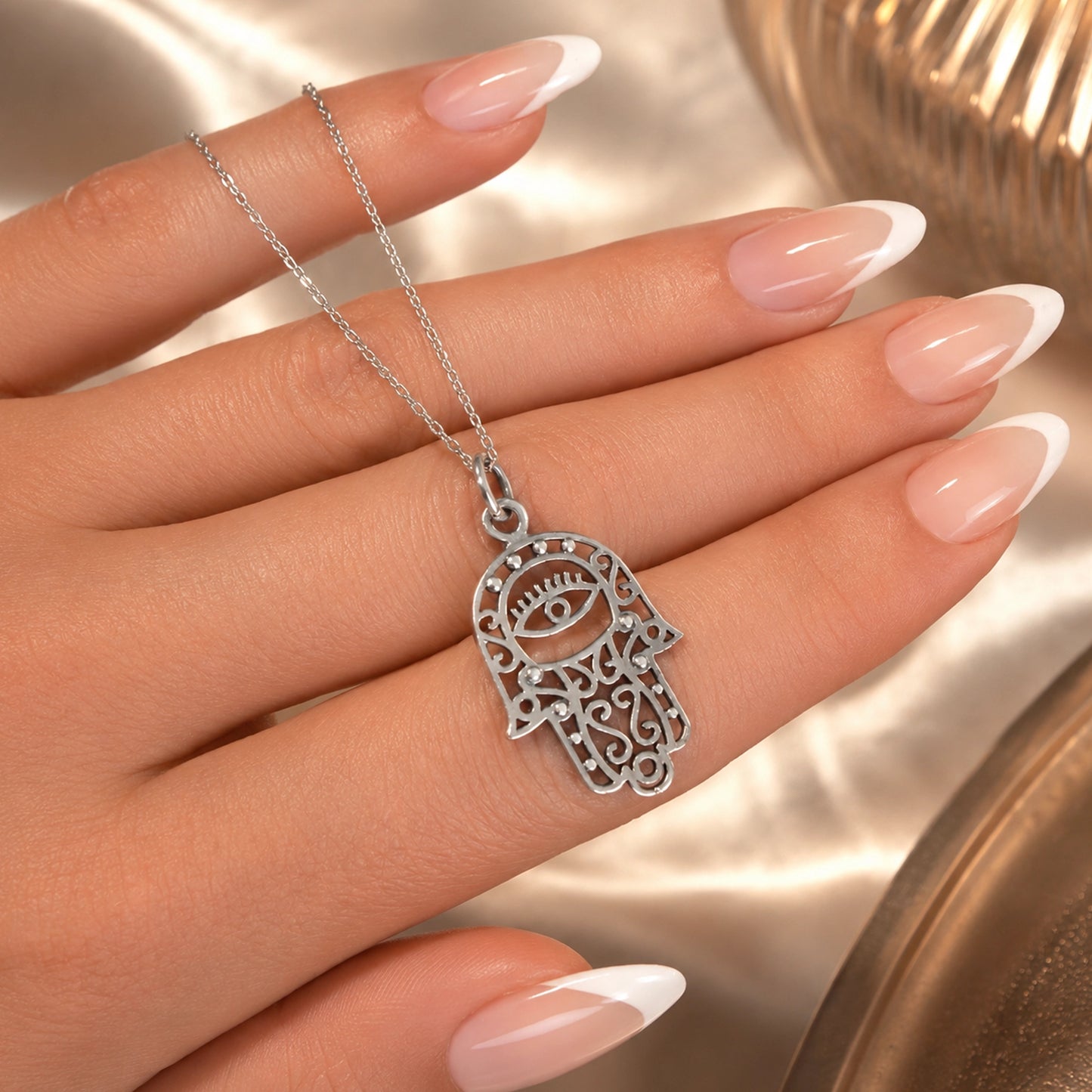 Hamsa Evil Eye Necklace in Sterling Silver