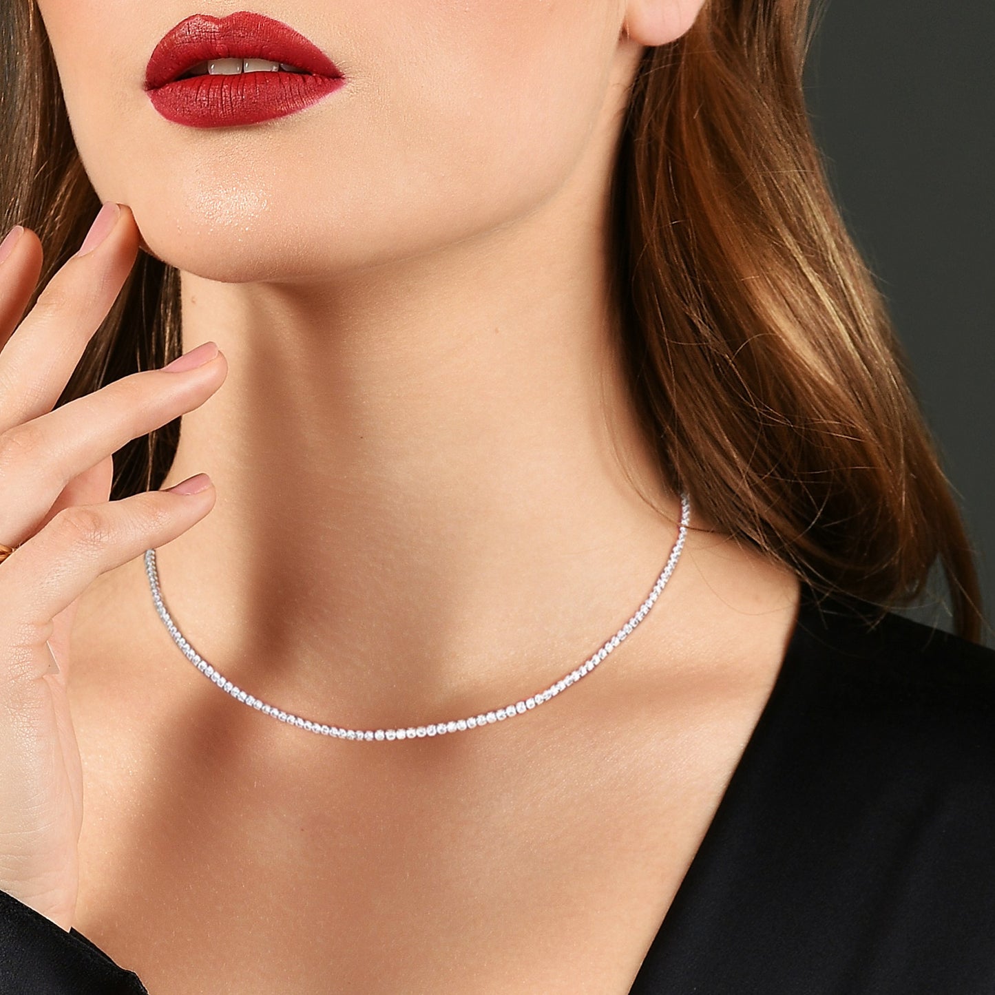 Sterling Silver Tennis Choker with Sparkling Cubic Zirconia