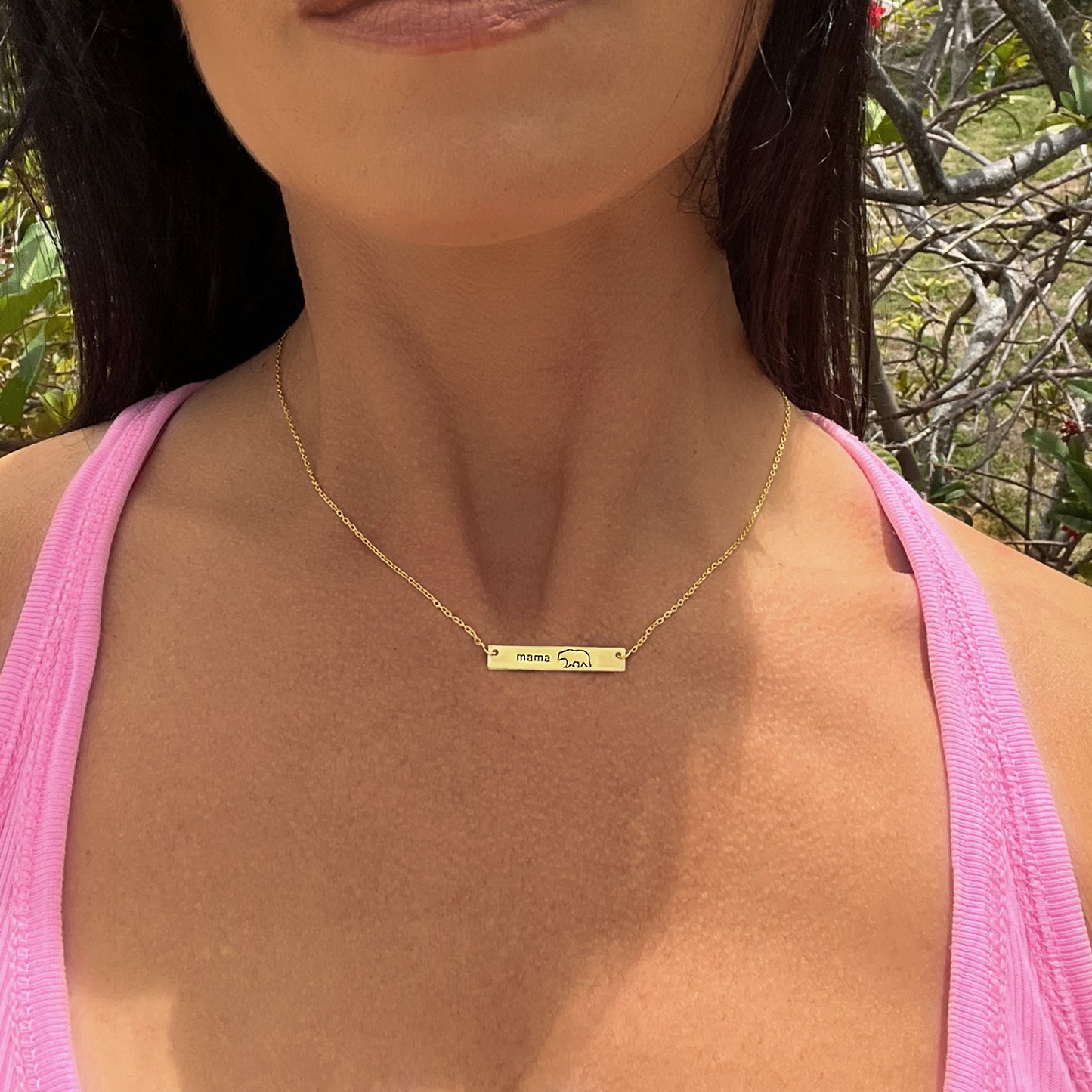 Mama Bear Engraved Horizontal Bar Necklace