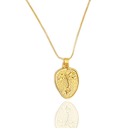Abstract Picasso Face Necklace in Matte Gold