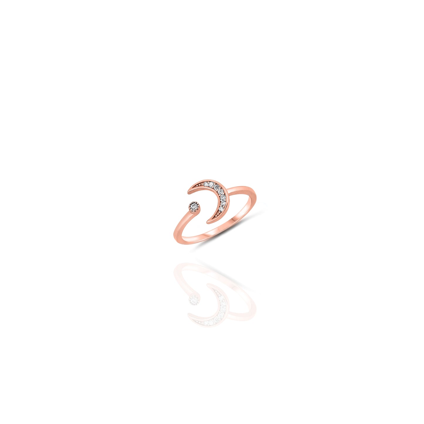 Crescent Moon and Star Open Ring in Premium Sterling Silver