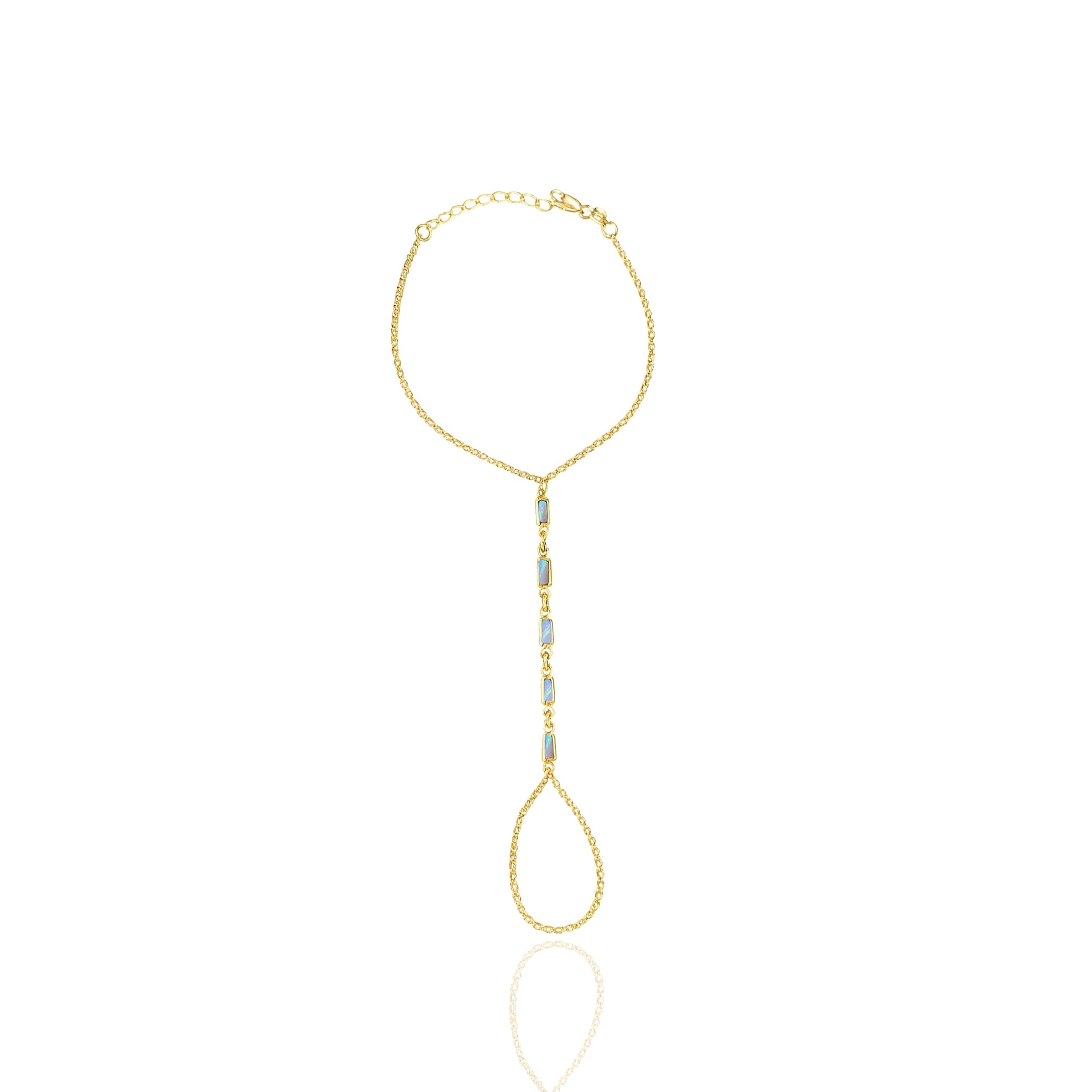 18k Gold Filled Mother of Pearl Hand Chain Harness • Adjustable Dainty Gold Finger Bracelet • Baguette Shell Bar Accents • Elegant Slave Bracelet for Women