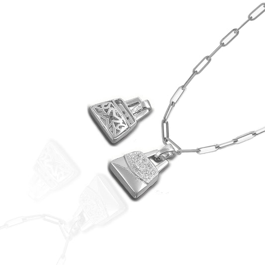 Chunky Paperclip Chain Necklace with CZ Women Purse Pendant