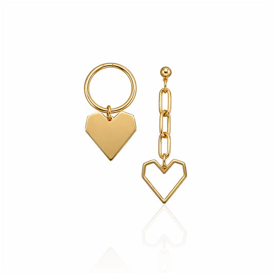 Gold heart-shaped earrings on a white background