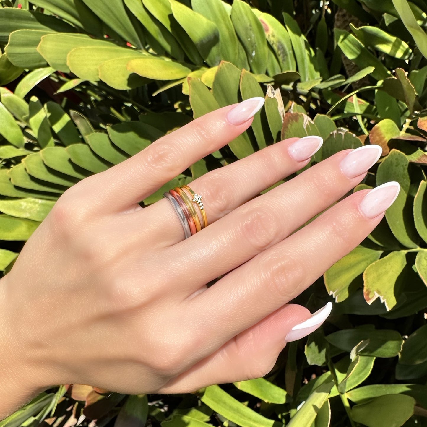 Tri Color Stacking Band Ring Set in Gold, Rose Gold and Silver Combination