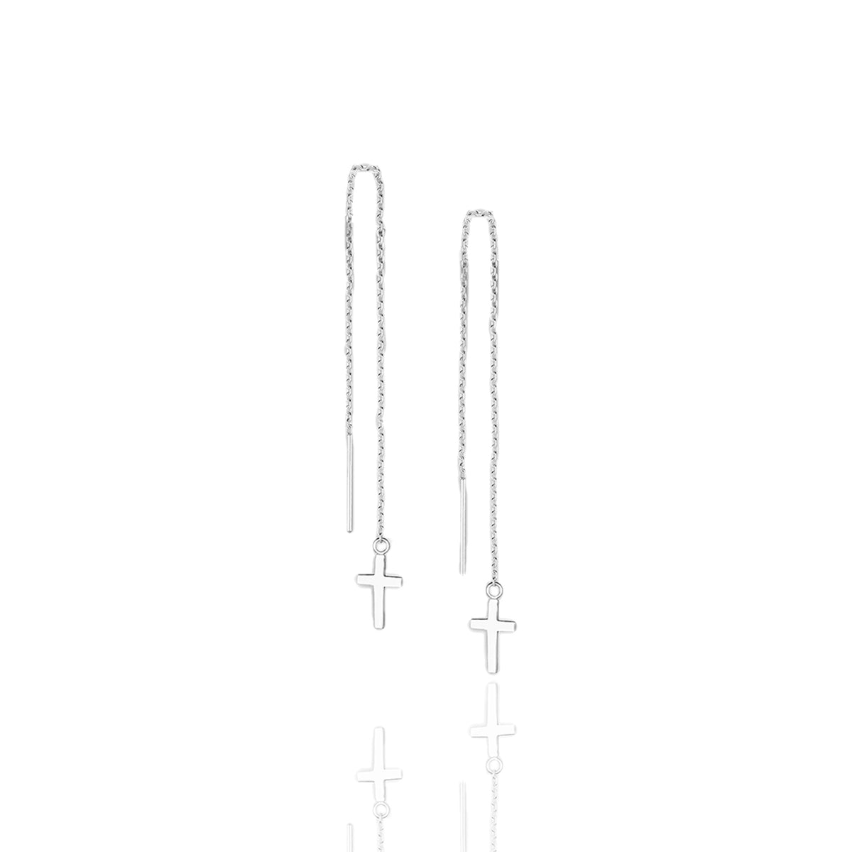 Delicate sterling silver cross threader earrings with a lightweight chain design for effortless everyday wear