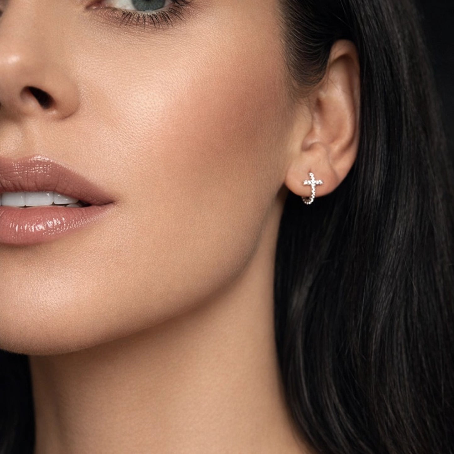 Tiny Pave Cross Huggie Hoop Earrings