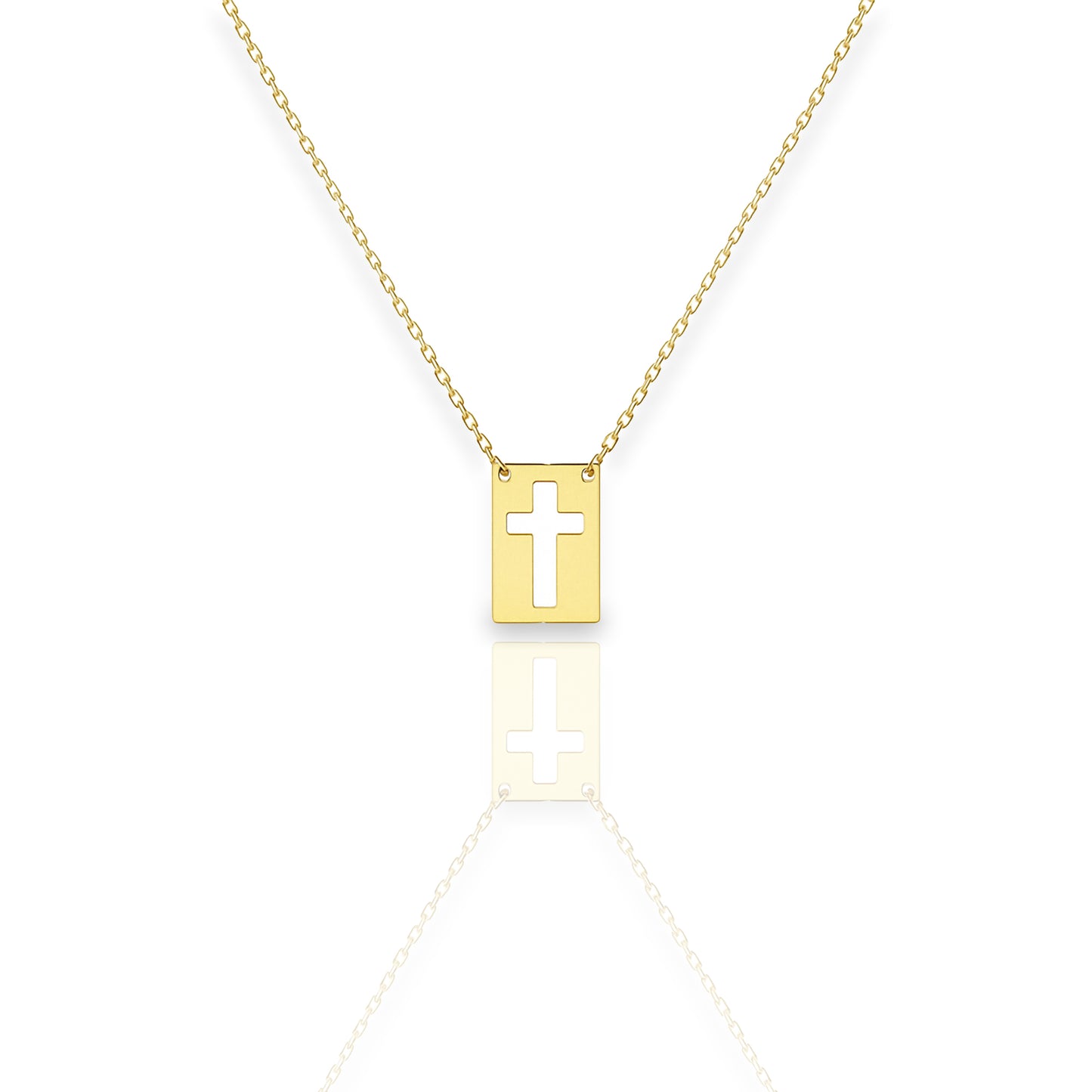 Rectangular Tag Necklace with Cut Out Cross in 18K Gold Filled
