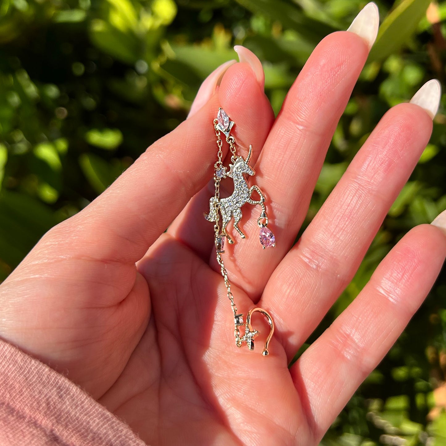 Unicorn Chain Threader Cuff Earring in Gold with CZs