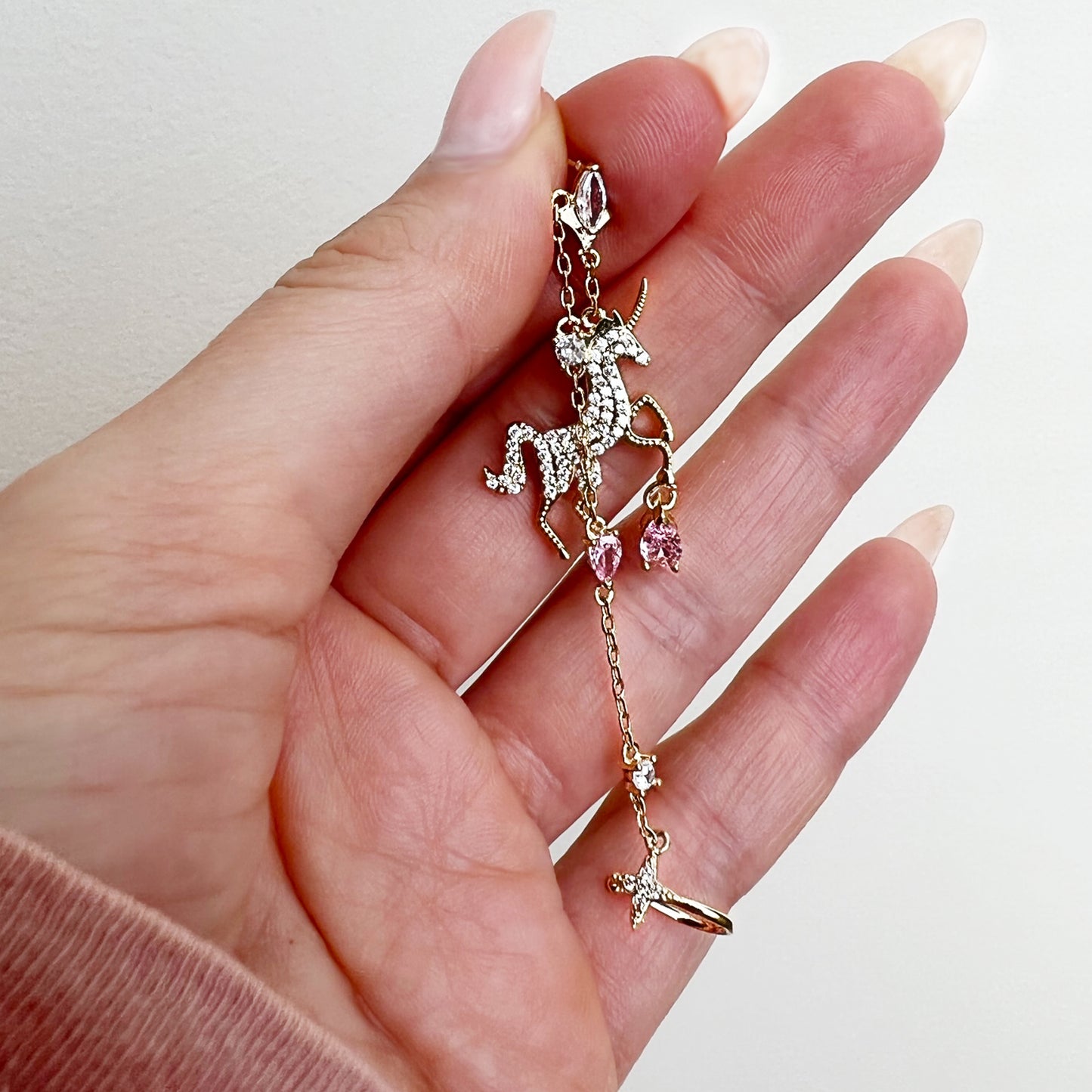 Unicorn Chain Threader Cuff Earring in Gold with CZs