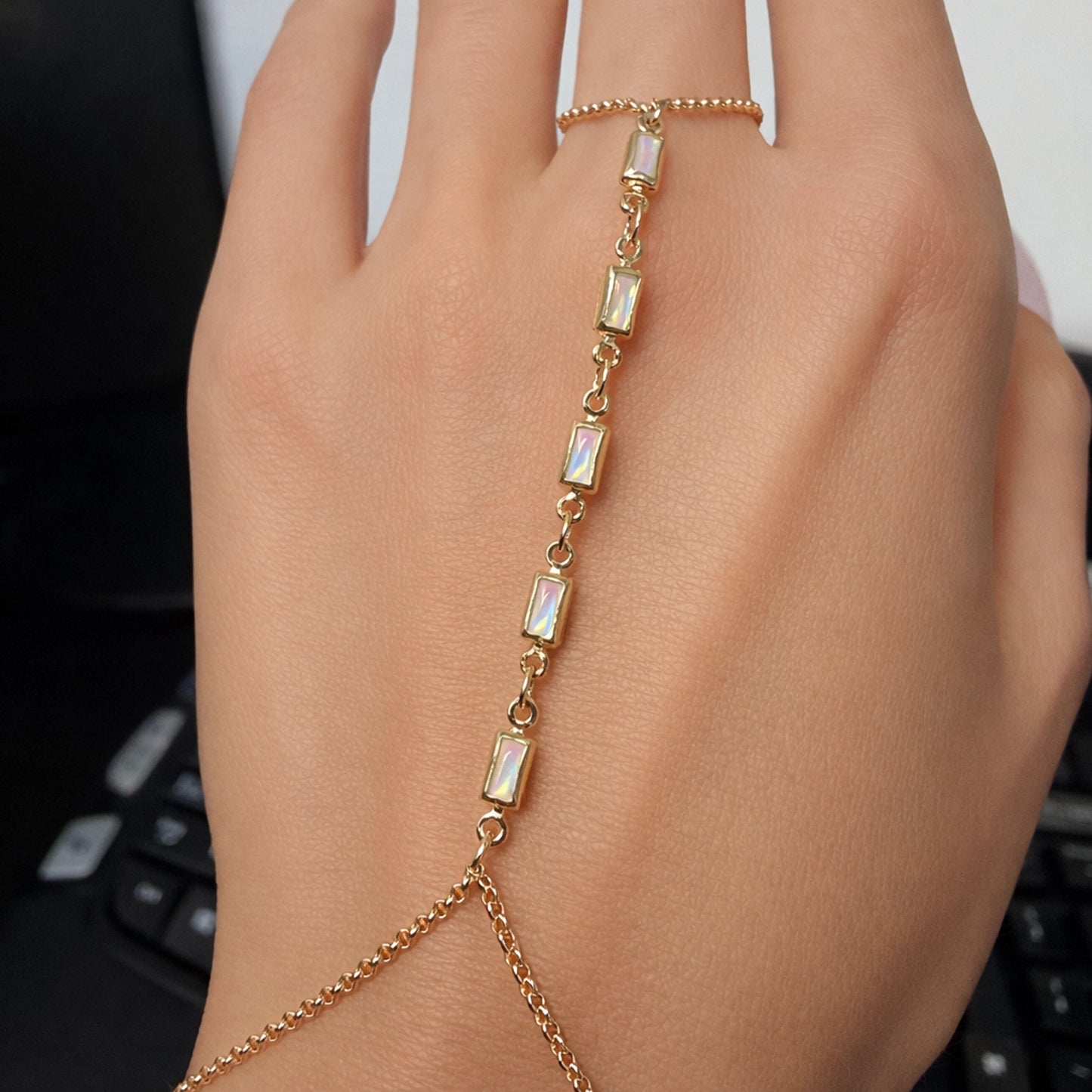Mother of Pearl Hand Chain in 18K Gold Filled