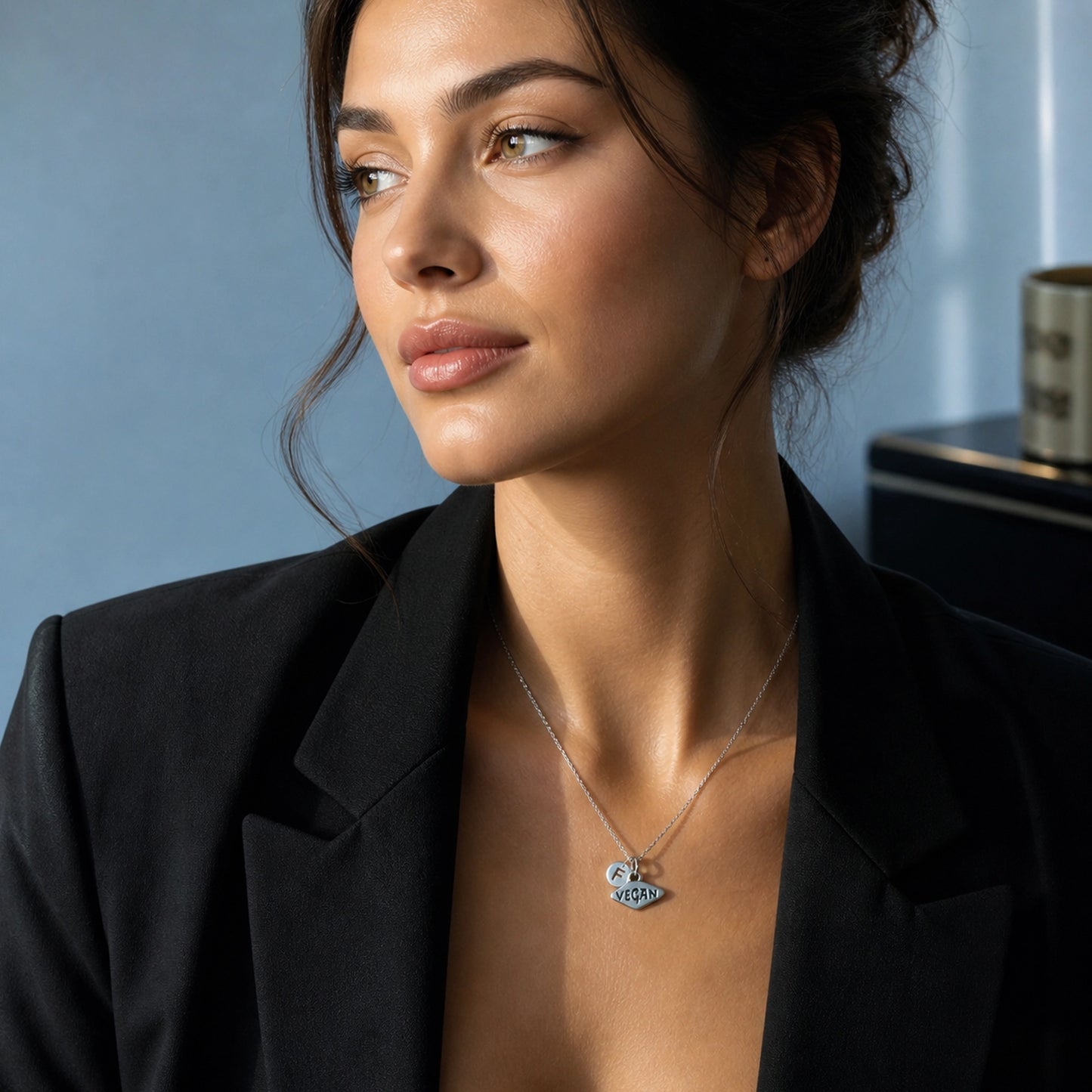 Vegan Necklace with Initial Charm in Sterling Silver