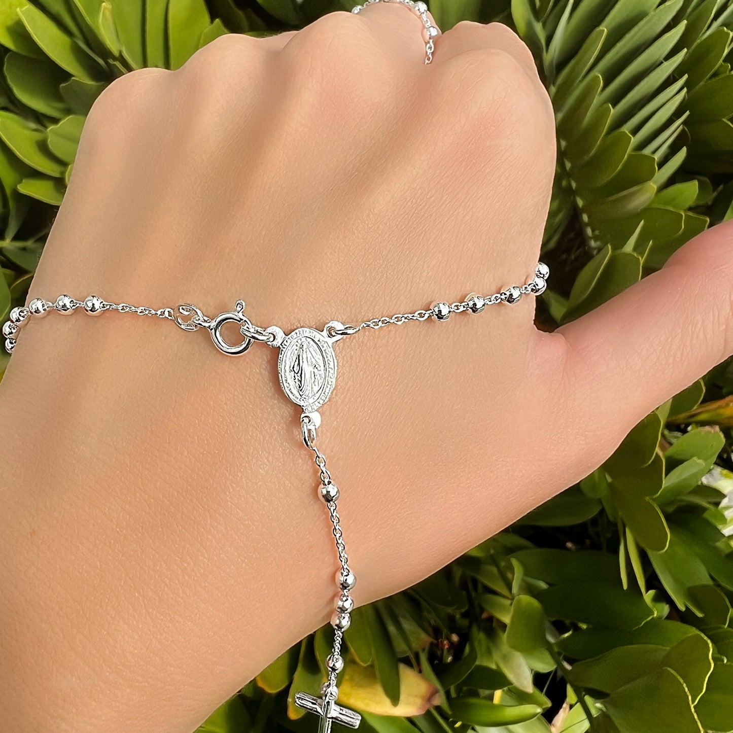 Rosary Lariat Necklace in Sterling Silver
