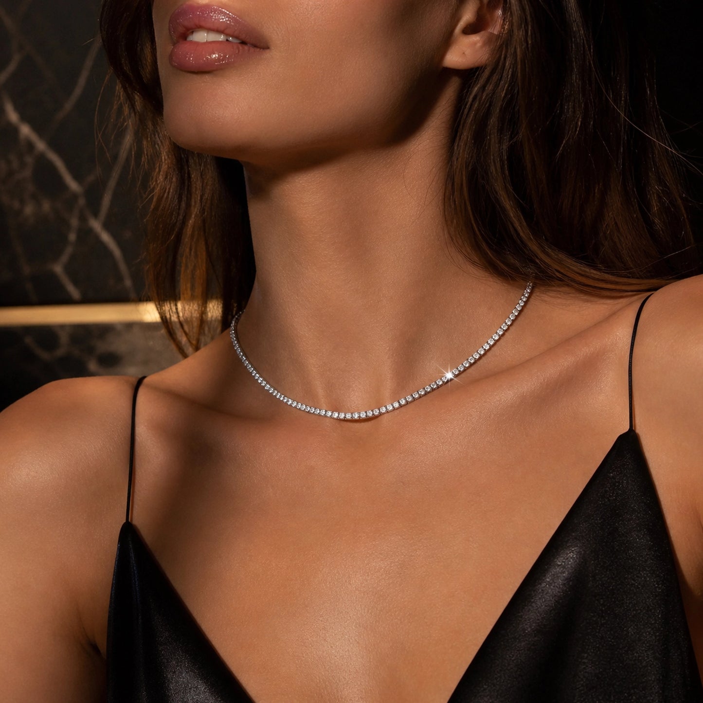 Sterling Silver Tennis Choker with Sparkling Cubic Zirconia