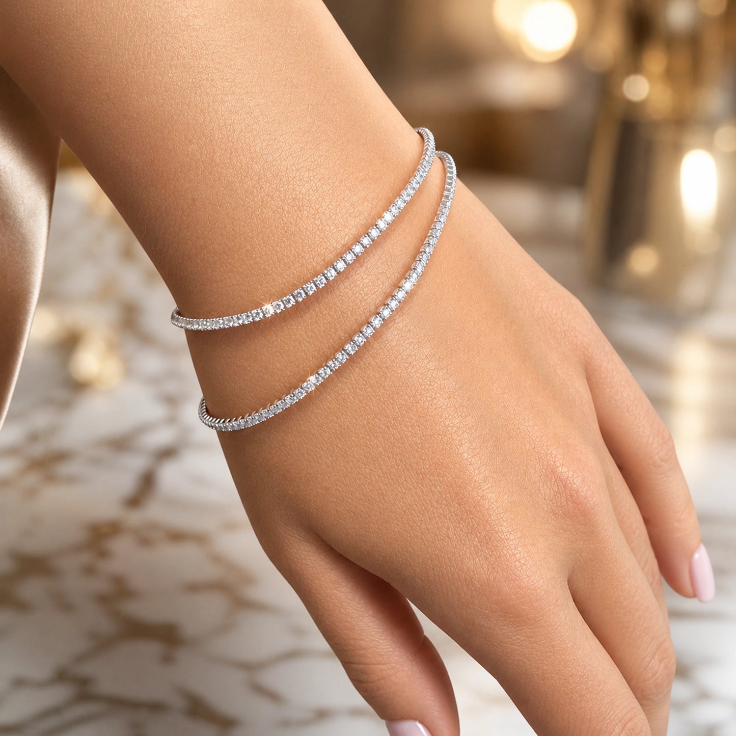 Sterling Silver Tennis Choker with Sparkling Cubic Zirconia