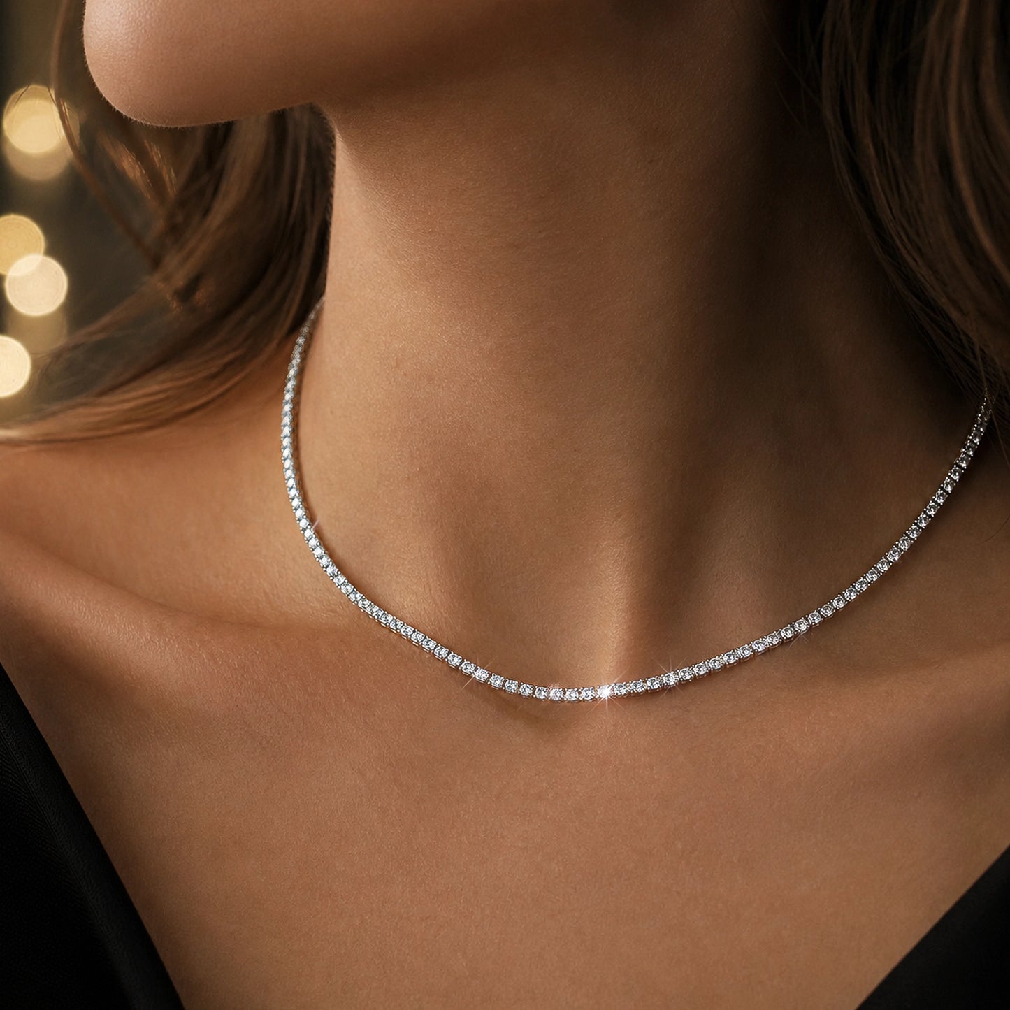 Sterling Silver Tennis Choker with Sparkling Cubic Zirconia