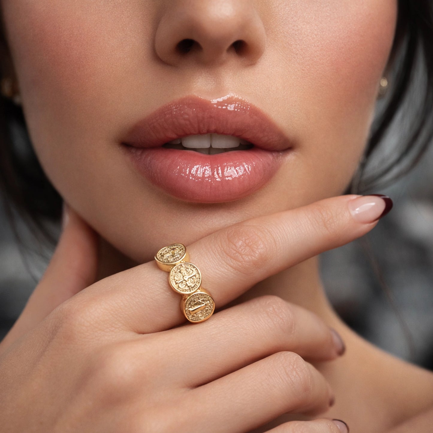 Saint Benedict Cross Ring with Triple Medallion Design