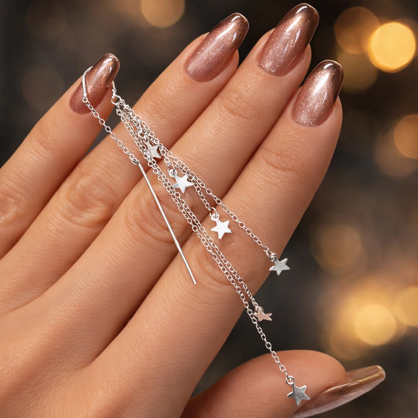 Sterling Silver Star Threader Earrings