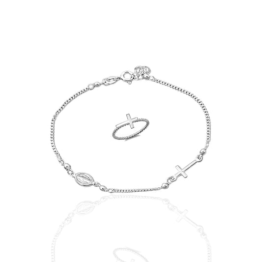 Religious Cross Set of Ring & Dainty Bracelet