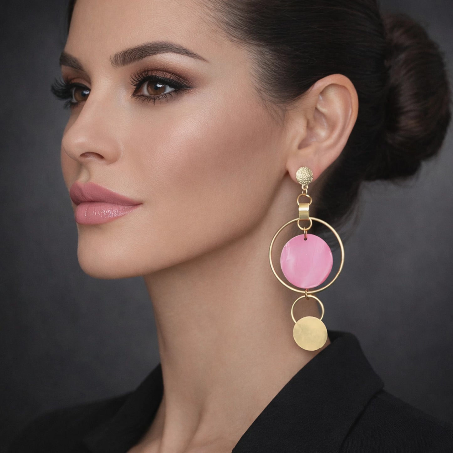 Mismatched Gold Earrings with Pink Drop
