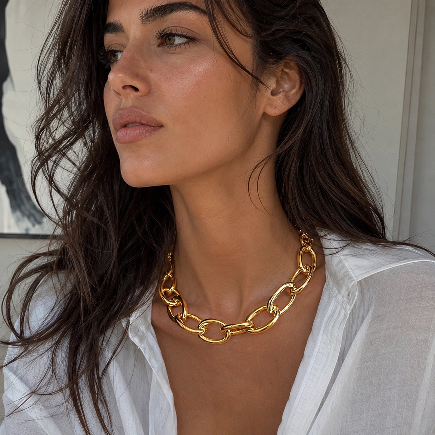 Chunky Chain Link Statement Necklace in Gold or Silver Overlays