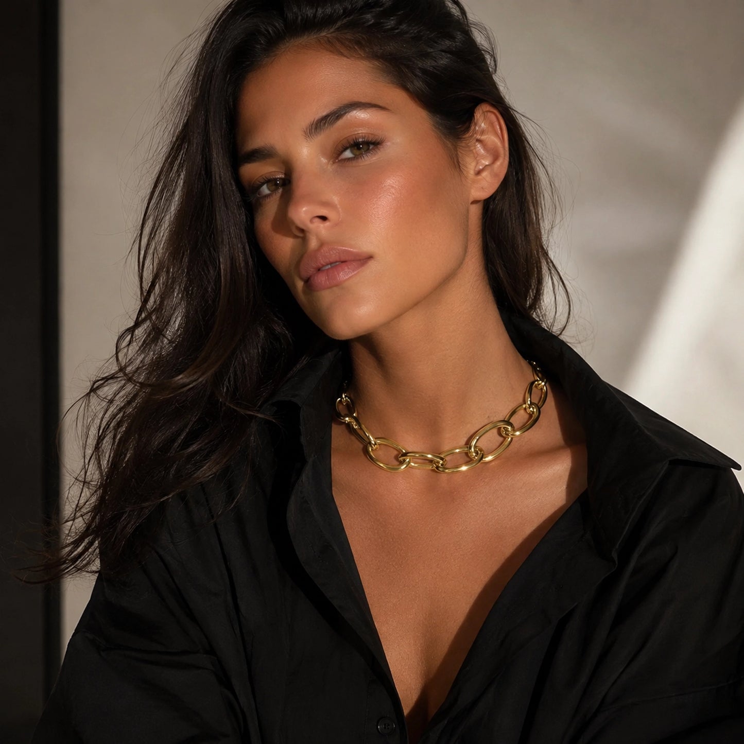 Chunky Chain Link Statement Necklace in Gold or Silver Overlays