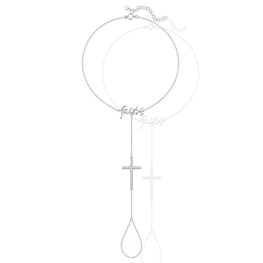 Sterling Silver Cross Hand Chain Bracelet - Faith