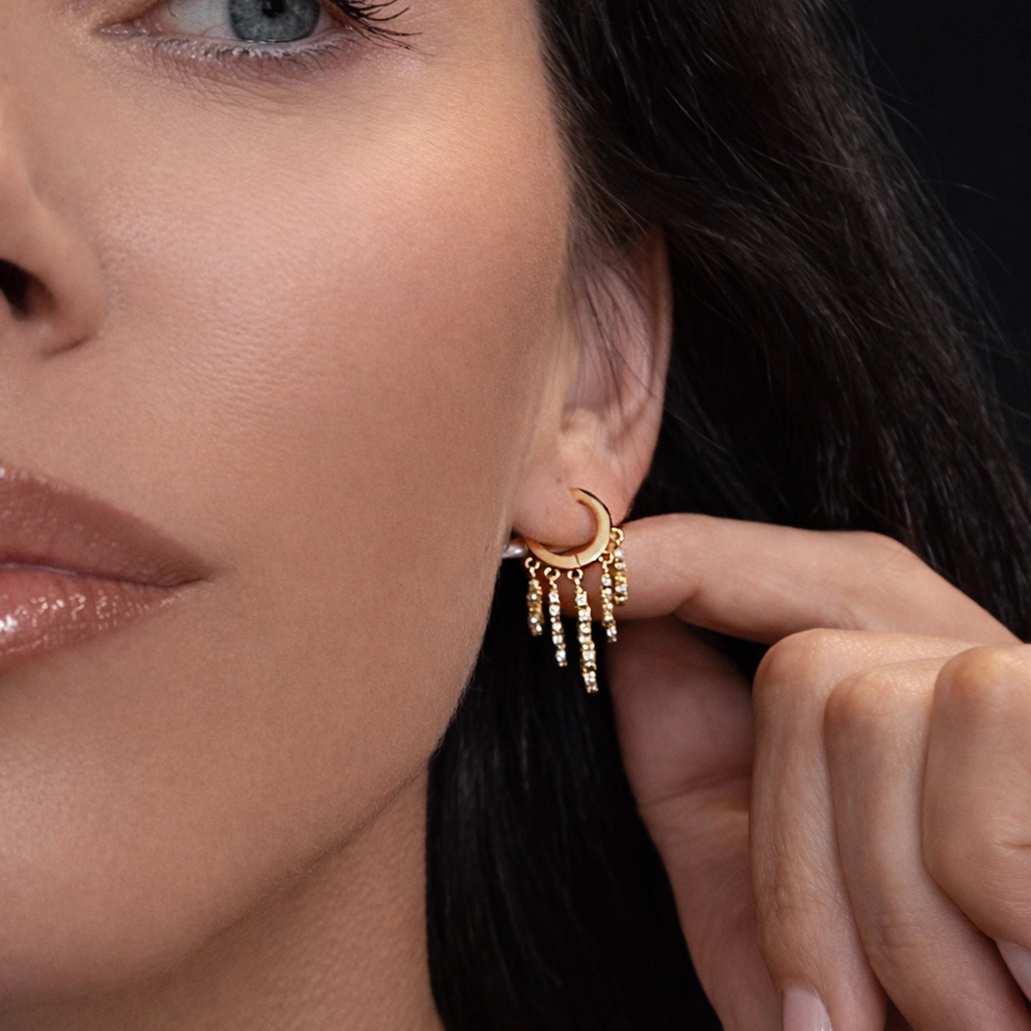 Huggie Hoops with Dangling Pave Flowers
