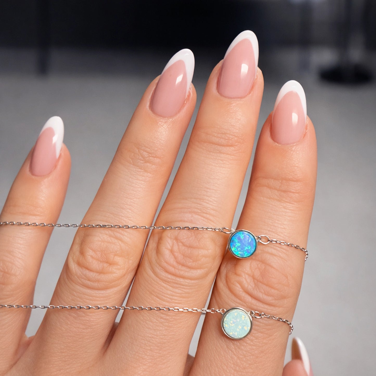 Round Opal Necklace Sterling Silver Dainty Solitaire